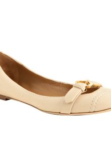 Chloé Beige Leather Signature Buckle Ballet Flats - Lyst
