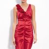 Xscape Ruched Stretch Satin Sheath Dress in Red - Lyst
