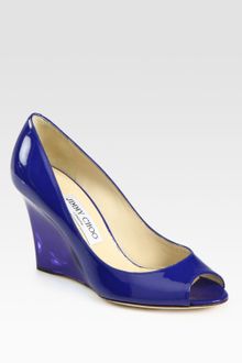 Jimmy Choo Baxen Patent Leather Peep Toe Wedge Pumps - Lyst