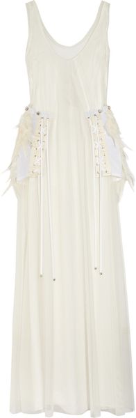 Rosamosario Feathers On My Mind Stretch-tulle Chemise - Lyst