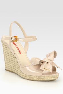 Prada Patent Leather Espadrille Wedge Sandals - Lyst