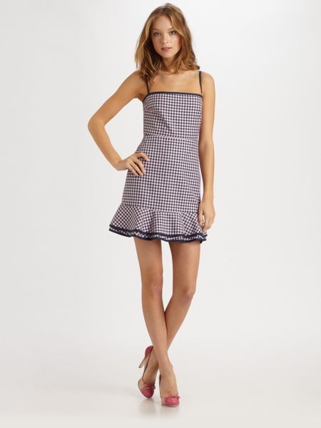 Red Valentino Vichy Ruffled Dress in Blue - Lyst