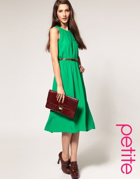 Asos Collection Asos Petite Midi Dress in Crepe in Green - Lyst