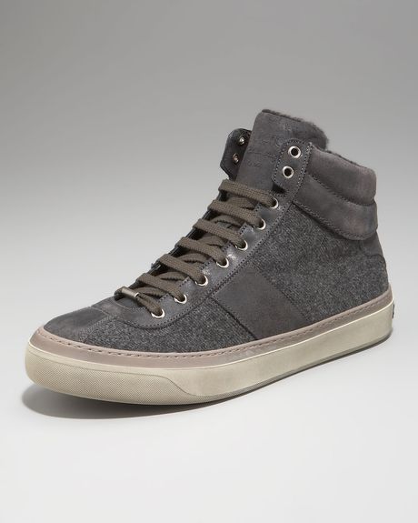 Jimmy Choo Flannel & Shearling Hitop Sneaker in Gray (anthracite) - Lyst