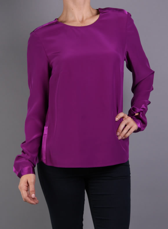 Adam Long Sleeve Silk Blouse in Purple | Lyst