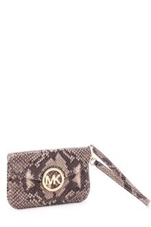 Michael Kors Fulton Python-embossed Flat Wristlet, Dark Sand - Lyst