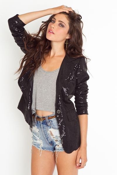 Nasty Gal Sequin Tuxedo Blazer in Black - Lyst