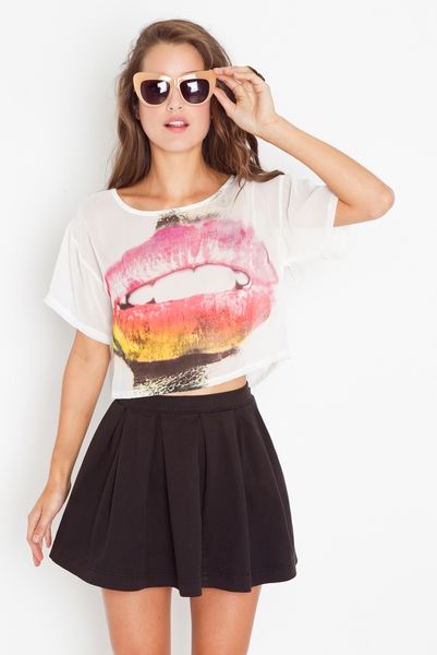 Nasty Gal Loose Lips Crop Tee in White (ivory) - Lyst