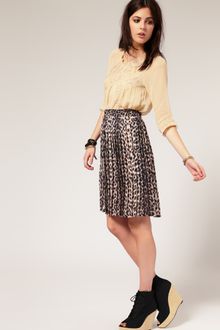 River Island  Leopard Pleat Skirt - Lyst