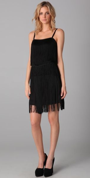 Theory Black Palonia Fringed Silk Dress in Black - Lyst