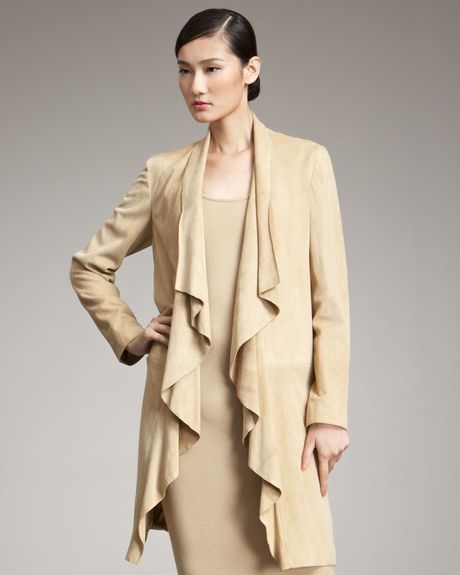 Ralph Lauren Black Label Ruffle Suede Long Jacket in Beige (tan) - Lyst