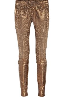 Roberto Cavalli Mid-rise Leopard-print Metallic Skinny Jeans - Lyst