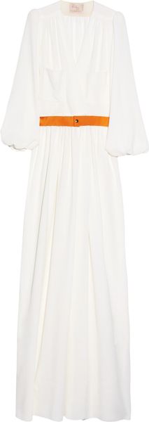 Roksanda Ilincic Belted Woolcrepe Wrap Gown in White (ivory) - Lyst