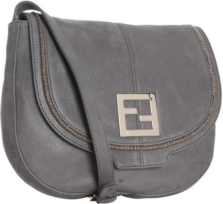 Fendi Shimmer Leather Shoulder Bag in Gray (slate)