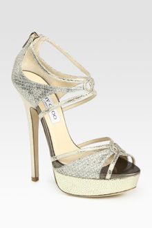 Jimmy Choo Sierra Glitter-coated Snake-print Leather Platform Sandals - Lyst