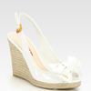 Prada Patent Leather Slingback Espadrille Wedge Sandals in White - Lyst