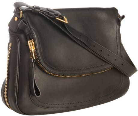 Tom Ford Black Leather Fold-over Shoulder Bag in Black | Lyst