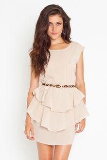 Nasty Gal Belted Peplum Dress - Nude - Lyst
