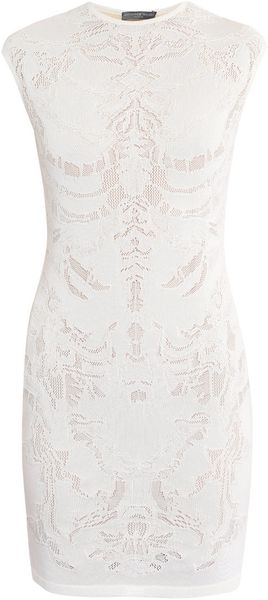 Alexander Mcqueen Engineered Lace Dress in White - Lyst