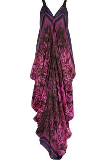 Roberto Cavalli Draped Floral-Print Silk-Chiffon Gown - Lyst