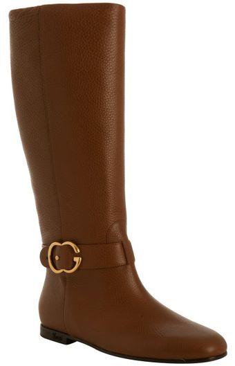 Cognac Leather Buckle Ride Boots 