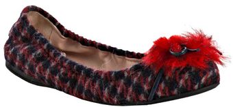  Ruby Tweed Faux Fur Detail Bow Flats 