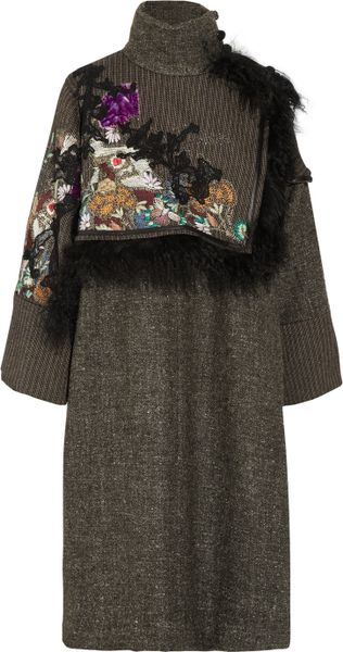 Etro ShearlingTrimmed Tweed Wrap Coat in Gray (anthracite) - Lyst
