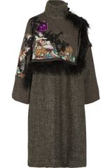 Etro Shearling-Trimmed Tweed Wrap Coat