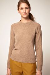 Boutique By Jaeger  Lambswool Crew Neck Knit with Contrast Elbow Patches