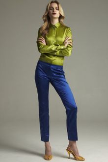 Dolce & Gabbana Blue Silk Sateen Straight Leg Ankle Pants - Lyst