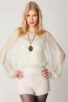 Free People Embroidered Sheer High Neck Top - Lyst