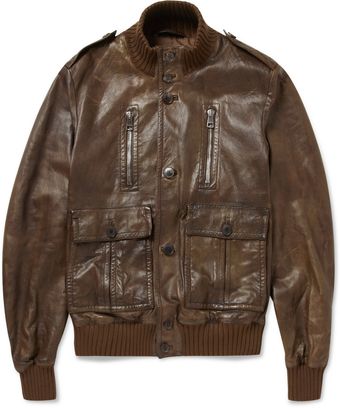  Pre-aged Leather Bomber Jacket 