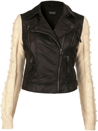 Topshop Cable Knit Sleeve Biker - Lyst