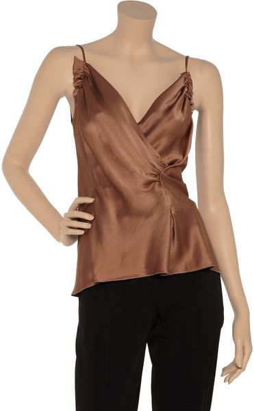 Alberta Ferretti Wrapeffect Silksatin Top in Brown - Lyst