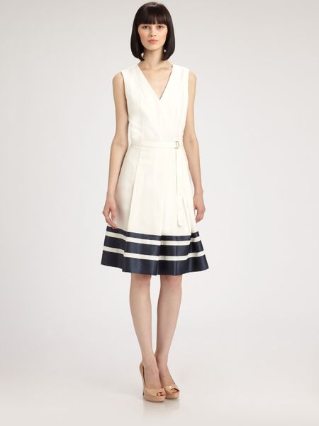 Akris Punto Belted Stripe Dress in Beige (white) - Lyst
