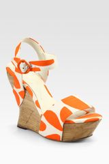 Alice + Olivia Joyce Printed Canvas Wrap Wedge Sandals