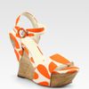 Alice + Olivia Joyce Printed Canvas Wrap Wedge Sandals in Orange - Lyst