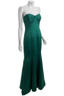 Badgley Mischka Emerald Satin Strapless Bow Gown - Lyst
