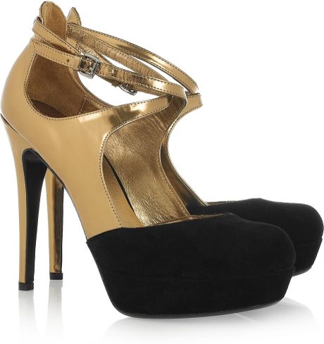 Dkny Quinn Metallic PatentLeather and Suede Pumps in Gold - Lyst