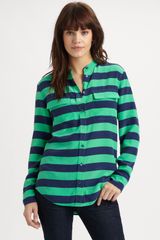 Equipment Cabana Stripe Collarless Slim Shirt