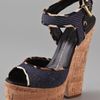 Giuseppe Zanotti Cork Cutout Wedge Sandals in Blue (denim) - Lyst