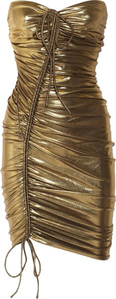 Lanvin Metallic Strapless Ruched Beach Dress in Gold  Lyst