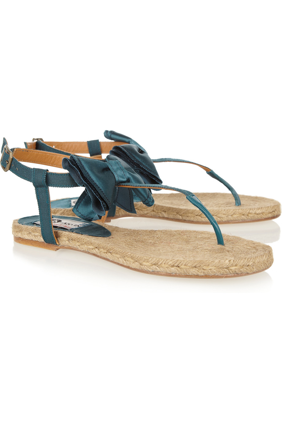 Lanvin Satin Bow Flat Espadrille Sandals in Blue (teal) | Lyst