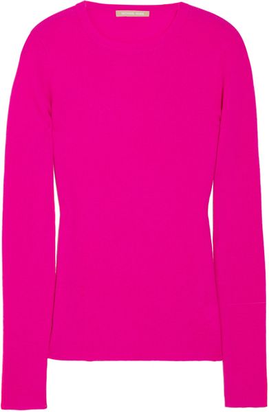 Michael Kors Ribbed Cashmere Sweater in Pink - Lyst