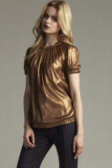 Dolce & Gabbana Bronze Metallic Silk Bubble Sleeve Blouson Top - Lyst