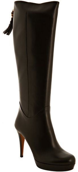  Black Leather Platform Bamboo Tassel Boots 