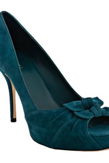 Gucci Teal Suede Lise Peep Toe Bow Pumps - Lyst
