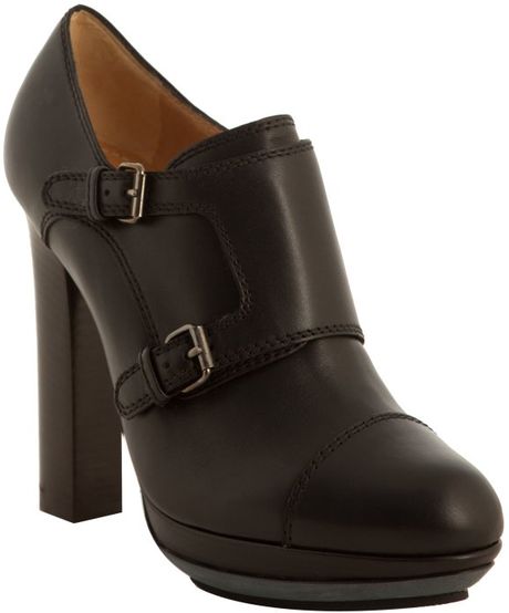 Lanvin Black Leather Double Buckle Cap Toe Booties in Black - Lyst