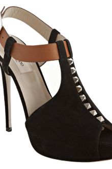 Valentino Black Suede Spiked T-strap Peep Toe Platform Pumps - Lyst