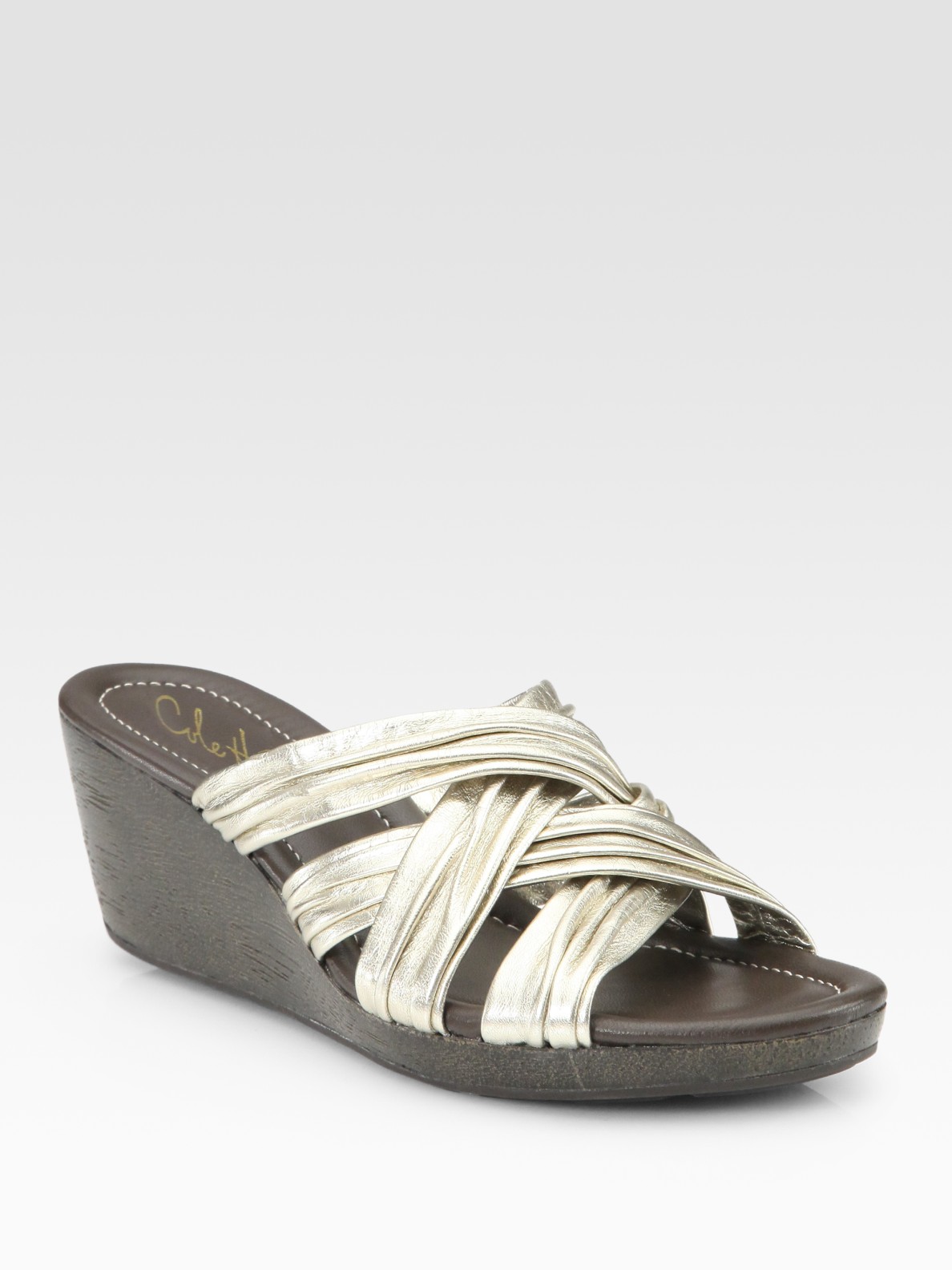 Cole Haan Air Eden Metallic Leather Wedge Sandals in Gold | Lyst